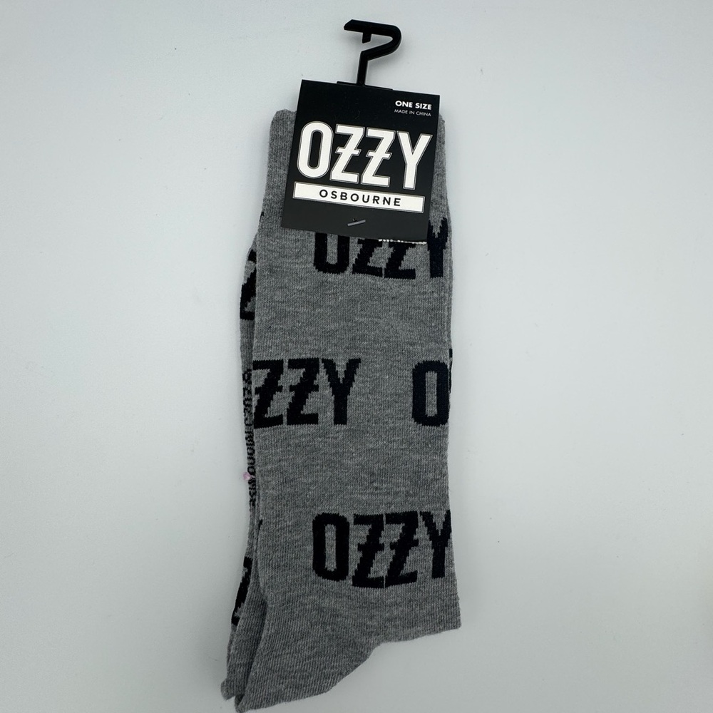Ozzy Osbourne Crew Socks Gray Black Logo Rock Band‎ One Size New
